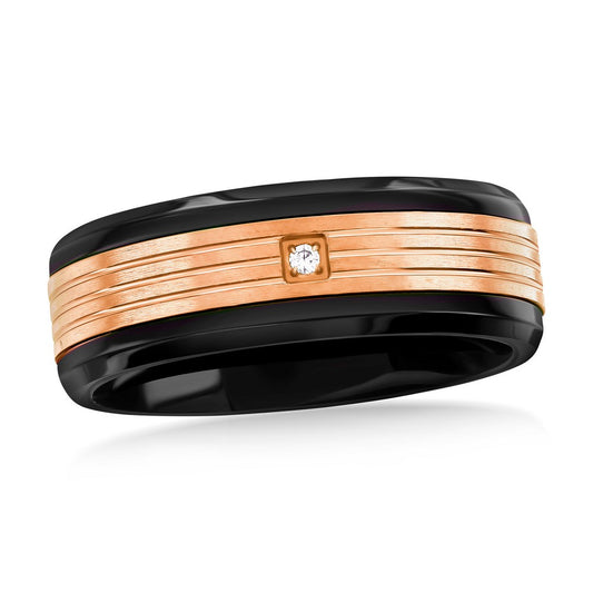 Stainless Steel Black & Rose Gold, CZ Ring