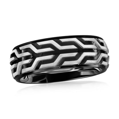 Stainless Steel Black & Silver Designed Ring