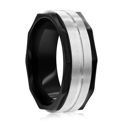 Stainless Steel, Black & Satin-Silver Ring