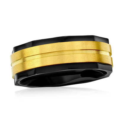 Stainless Steel, Black & Gold-Satin Ring