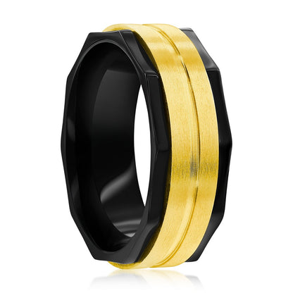 Stainless Steel, Black & Gold-Satin Ring