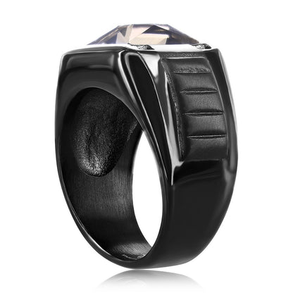 Stainless Steel Square Black CZ Ring - Gray Spinel