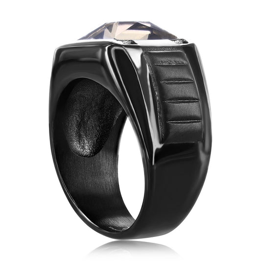 Stainless Steel Square Black CZ Ring - Gray Spinel