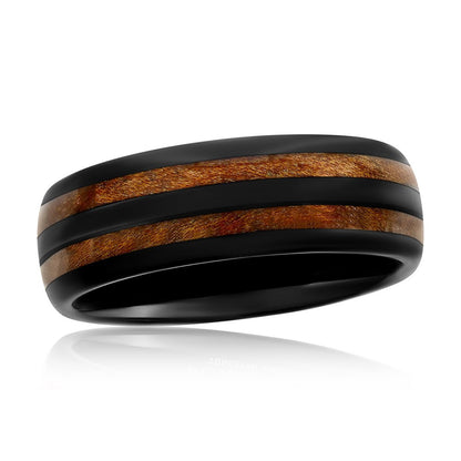 Genuine Wood Inlay Black Tungsten Ring