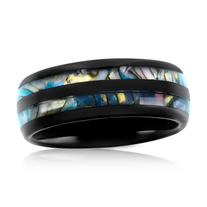 Genuine Abalone Inlay Black Tungsten Ring