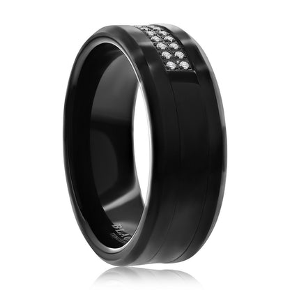 Polished Double Row CZ Black Tungsten Ring