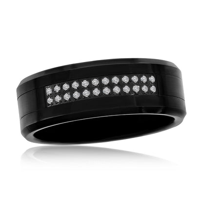 Polished Double Row CZ Black Tungsten Ring