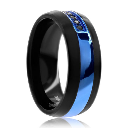 Black & Blue Tungsten CZ Ring
