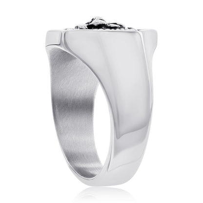 Stainless Steel Oxidized Lion Octagon Ring