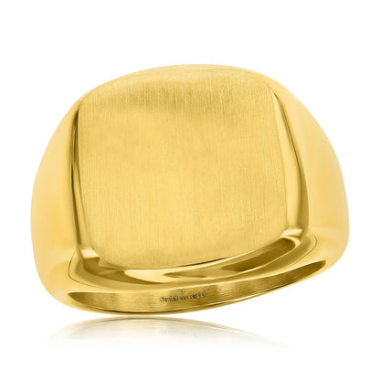 Stainless Steel Brushed Square Ring - Gold Plated