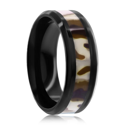 Stainless Steel Black Camouflage Inlay Ring