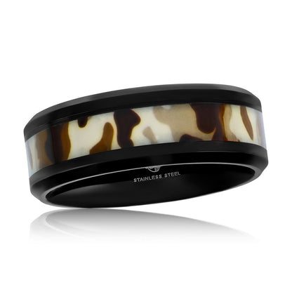 Stainless Steel Black Camouflage Inlay Ring