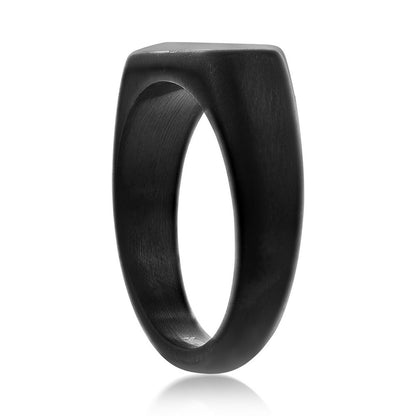 Stainless Steel Rectangle Wood Inlay Ring - Black Plated