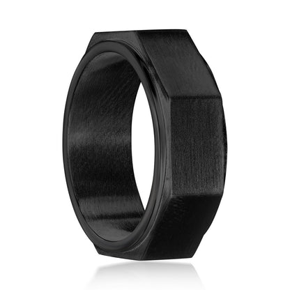 Stainless Steel Geometric Spinner Ring - Black Plated