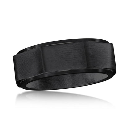 Stainless Steel Geometric Spinner Ring - Black Plated