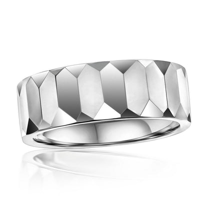 High Polished Faceted Tungsten Ring