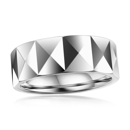 High Polished Square Faceted Tungsten Ring