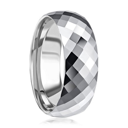 High Polished Diamond-Cut Faceted Tungsten Ring