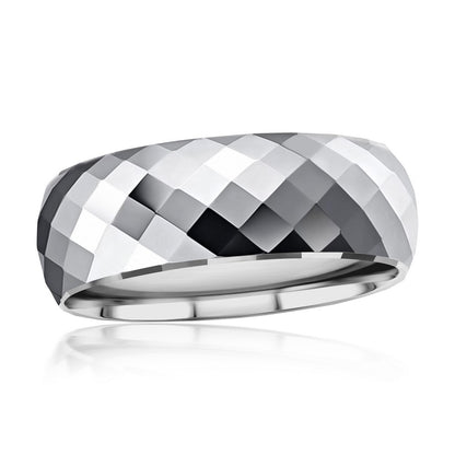 High Polished Diamond-Cut Faceted Tungsten Ring