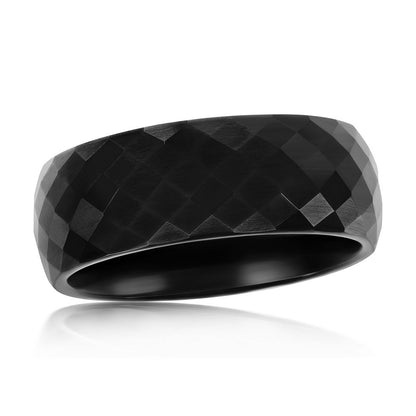 High Polished Diamond-Cut Faceted Tungsten Ring - Black Plated