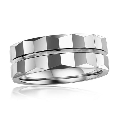 High Polished Lined Faceted Tungsten Ring