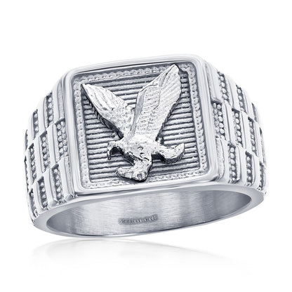 Stainless Steel, Square Eagle Textured Ring