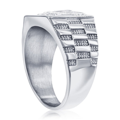 Stainless Steel, Square Eagle Textured Ring