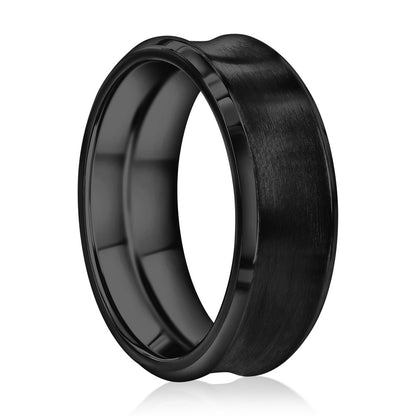 Stainless Steel, Brushed & Polished Curved Ring - Black Plated