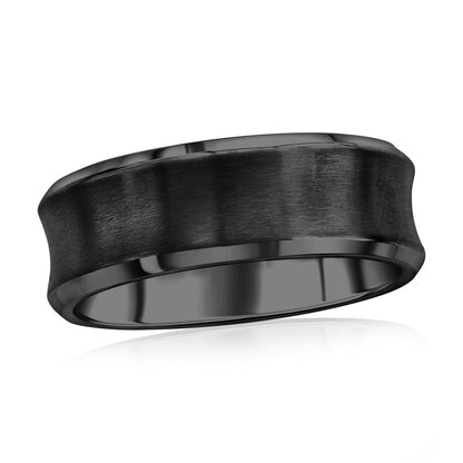 Stainless Steel, Brushed & Polished Curved Ring - Black Plated