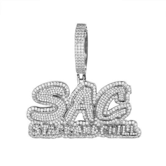Sterling Silver CZ Stack and Chill Sac Word Pendant RP