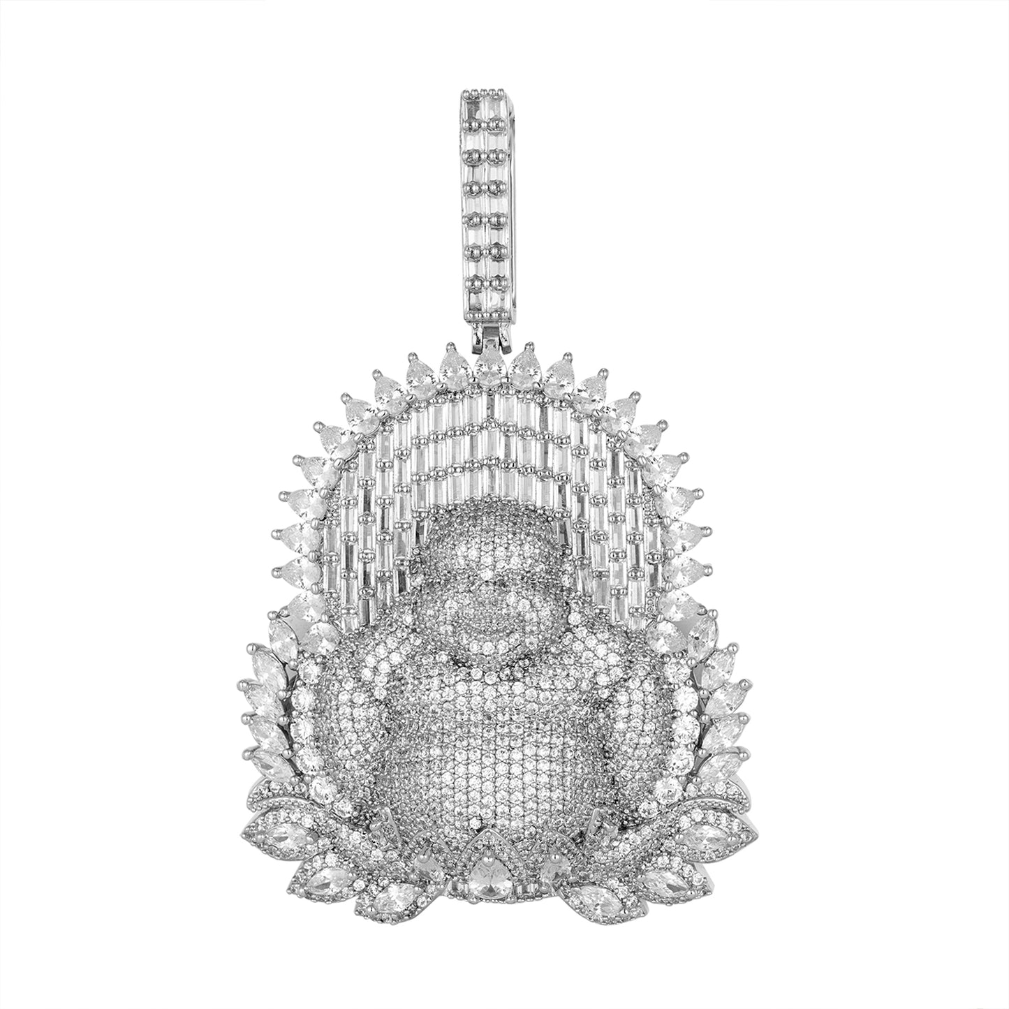 Sterling Silver Round CZ Buddha Designer Pendant RP