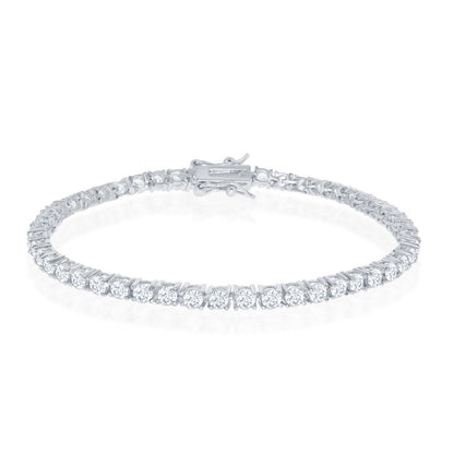 Sterling Silver, 3mm Prong-Set Round CZ Tennis Bracelet