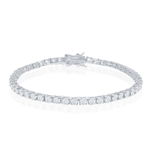 Sterling Silver, 3mm Prong-Set Round CZ Tennis Bracelet