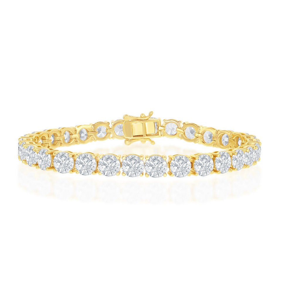 Sterling Silver, 6mm Prong-Set Round CZ, Tennis Bracelet - Gold Plated