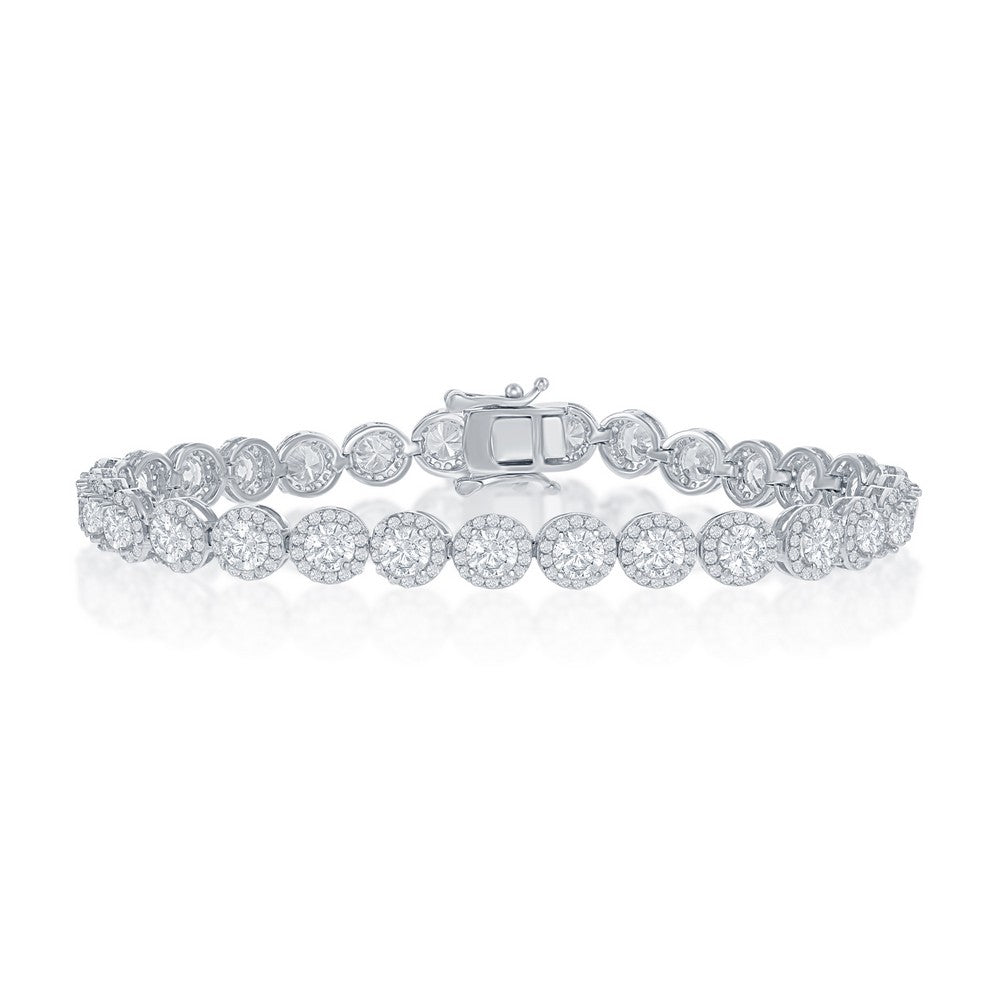 Sterling Silver, Round Halo CZ Tennis Bracelet