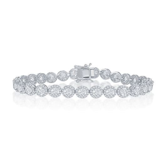 Sterling Silver, Round Halo CZ Tennis Bracelet