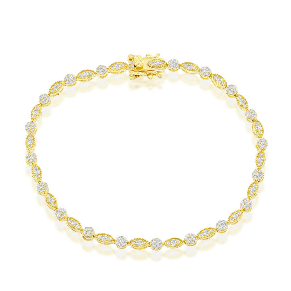 Sterling Silver, Round & Marquise CZ Tennis Bracelet - Gold Plated