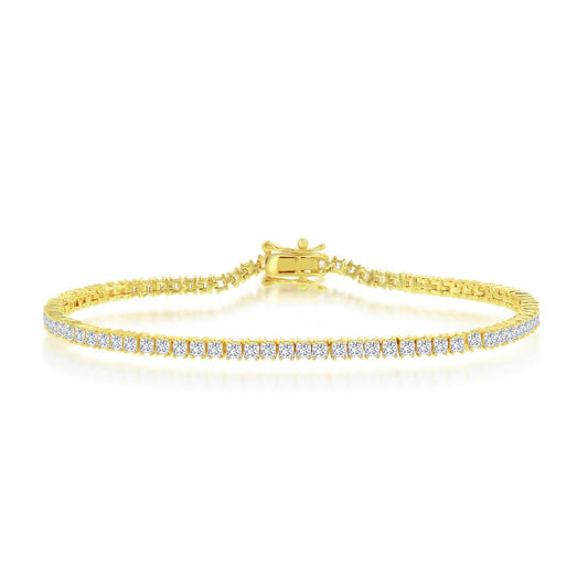 Sterling Silver, 3mm Princess-Cut CZ Tennis Bracelet - Gold Plated