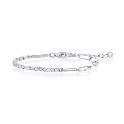 Sterling Silver, 2mm Half Tennis & 3.5mm Paperclip Bracelet