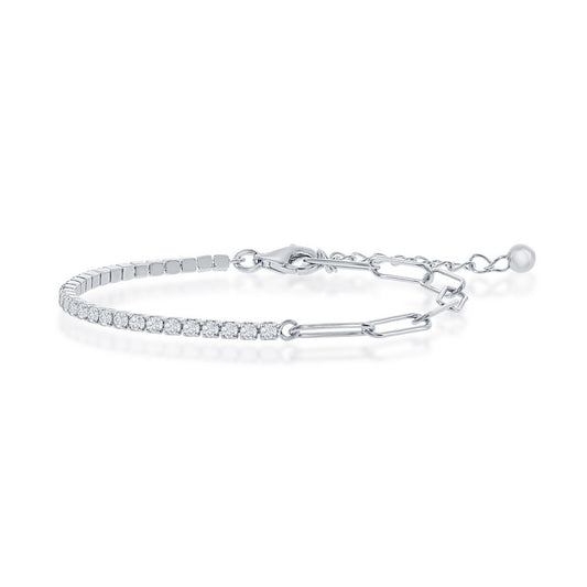 Sterling Silver, 2mm Half Tennis & 3.5mm Paperclip Bracelet