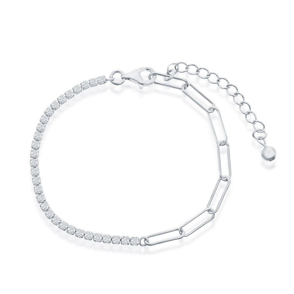 Sterling Silver, 2mm Half Tennis & 3.5mm Paperclip Bracelet
