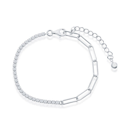 Sterling Silver, 2mm Half Tennis & 3.5mm Paperclip Bracelet