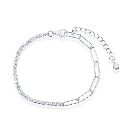 Sterling Silver, 2mm Half Tennis & 3.5mm Paperclip Bracelet
