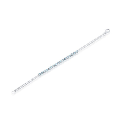 Sterling Silver 4mm Prong-Set Round B-T Gem, Chain Bracelet