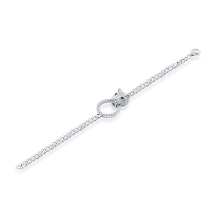 Sterling Silver, CZ Emerald Eyes Panther, Circle CZ Bracelet
