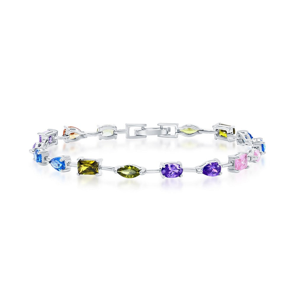 Sterling Silver, Multi-Color & Multi-Shape CZ Bracelet