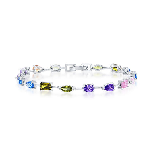 Sterling Silver, Multi-Color & Multi-Shape CZ Bracelet