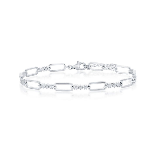 Sterling Silver, Alternating Paperclip Design & CZ Bracelet