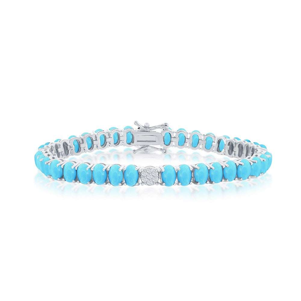 Sterling Silver, CZ & Oval Howlite Turquoise Tennis Bracelet