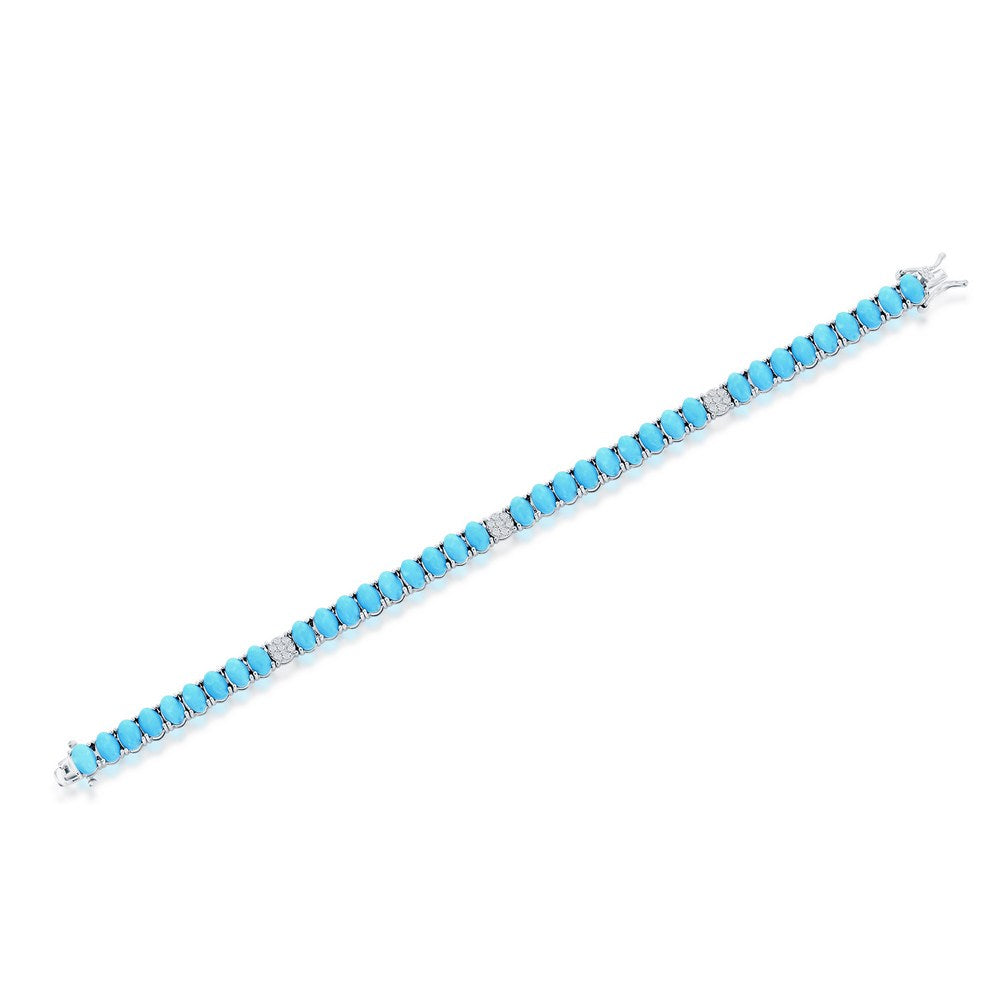 Sterling Silver, CZ & Oval Howlite Turquoise Tennis Bracelet